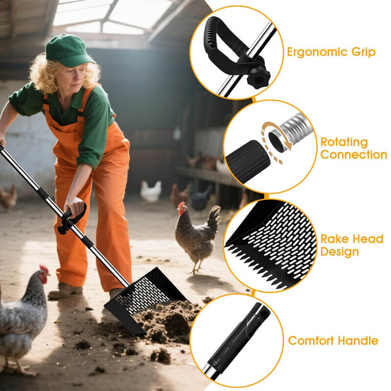 3 in 1 Metal Chicken Poop Scooper & Rake