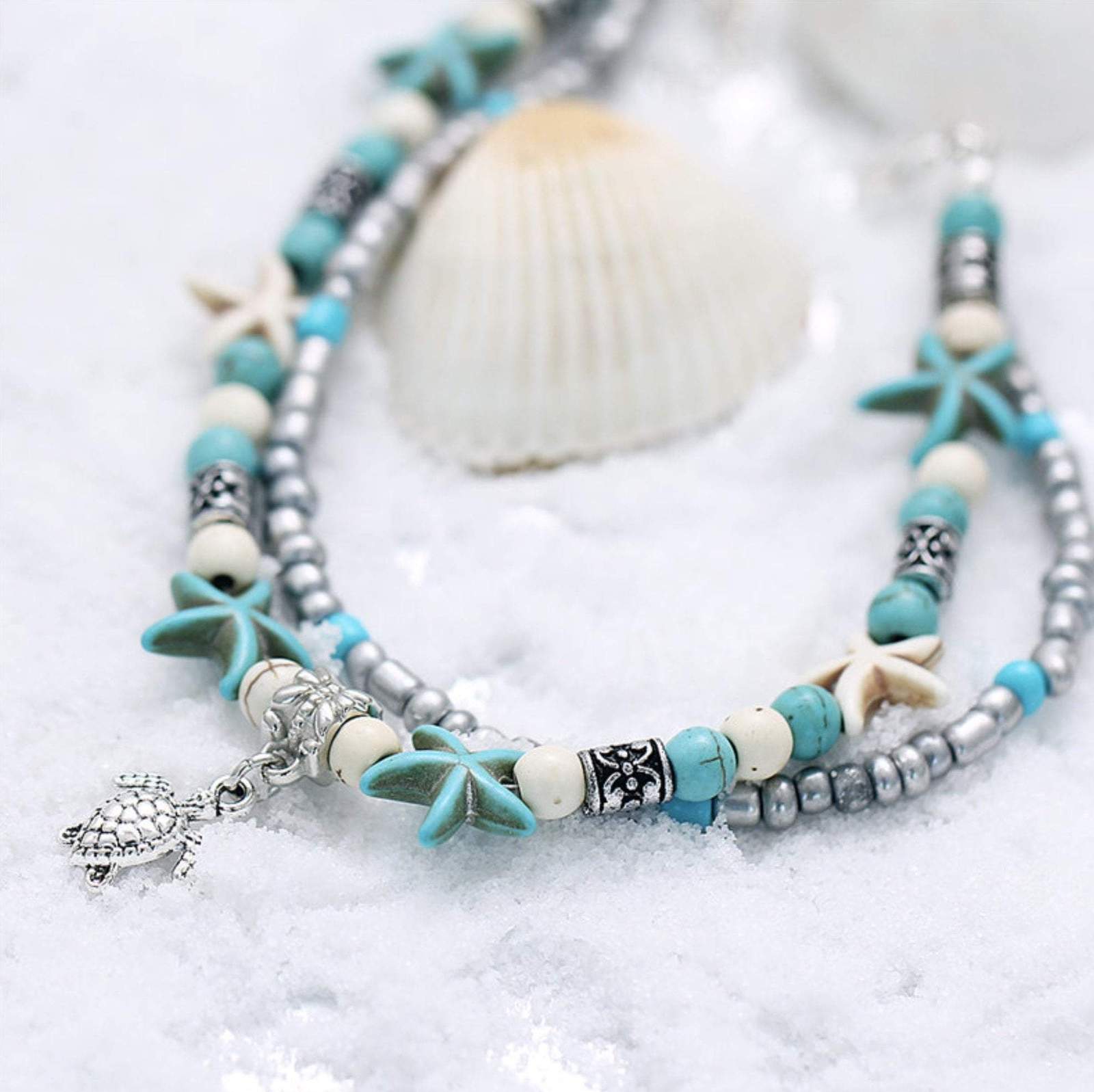 (BEST SELLER) Handgemaakte Schildpad & Oceaan Enkelarmband