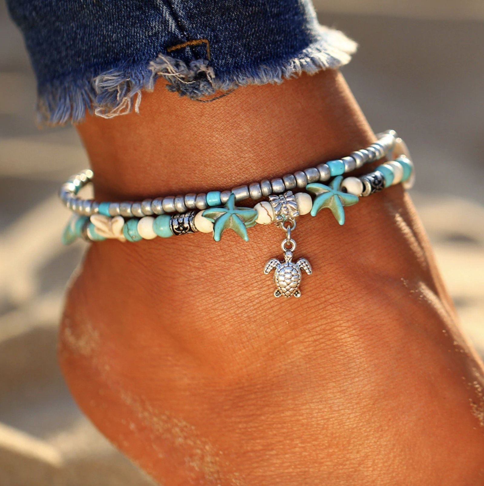 (BEST SELLER) Handgemaakte Schildpad & Oceaan Enkelarmband