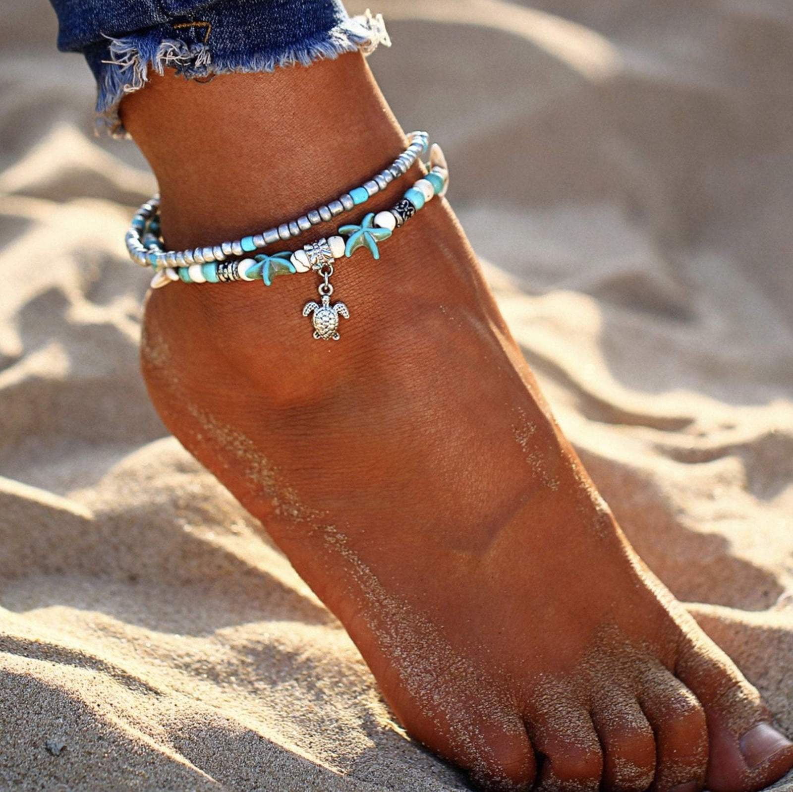 (BEST SELLER) Handgemaakte Schildpad & Oceaan Enkelarmband
