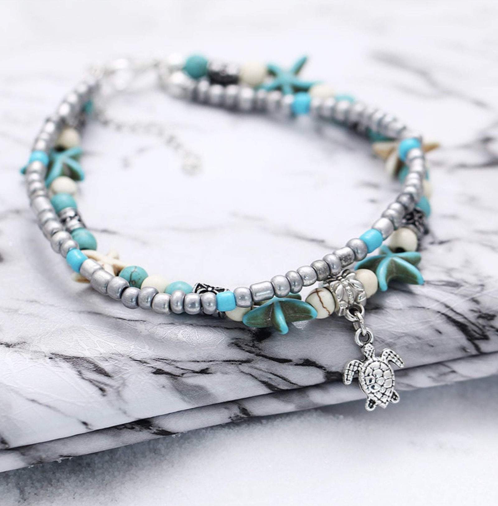 (BEST SELLER) Handgemaakte Schildpad & Oceaan Enkelarmband