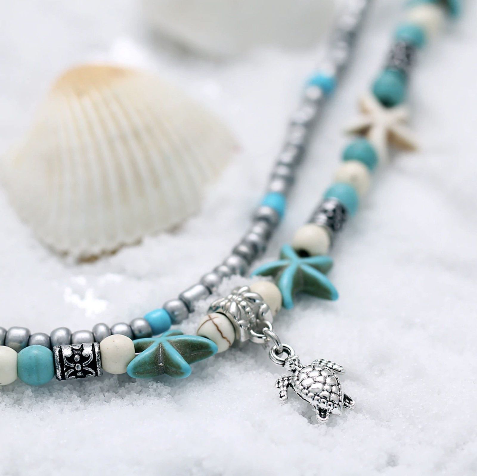 (BEST SELLER) Handgemaakte Schildpad & Oceaan Enkelarmband