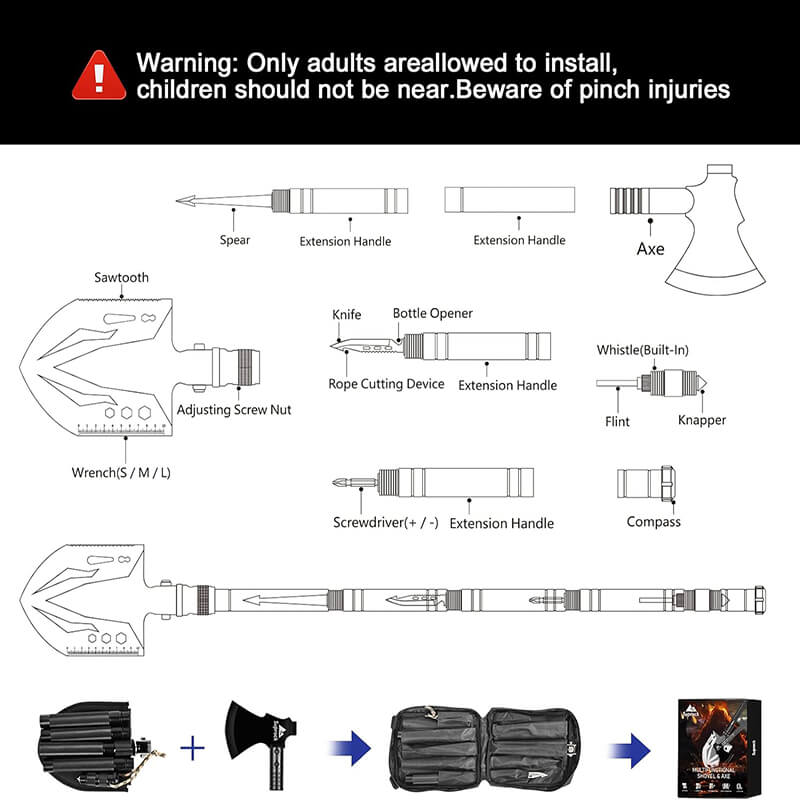25 in 1 Survival Multi-Tool Shovel Kit