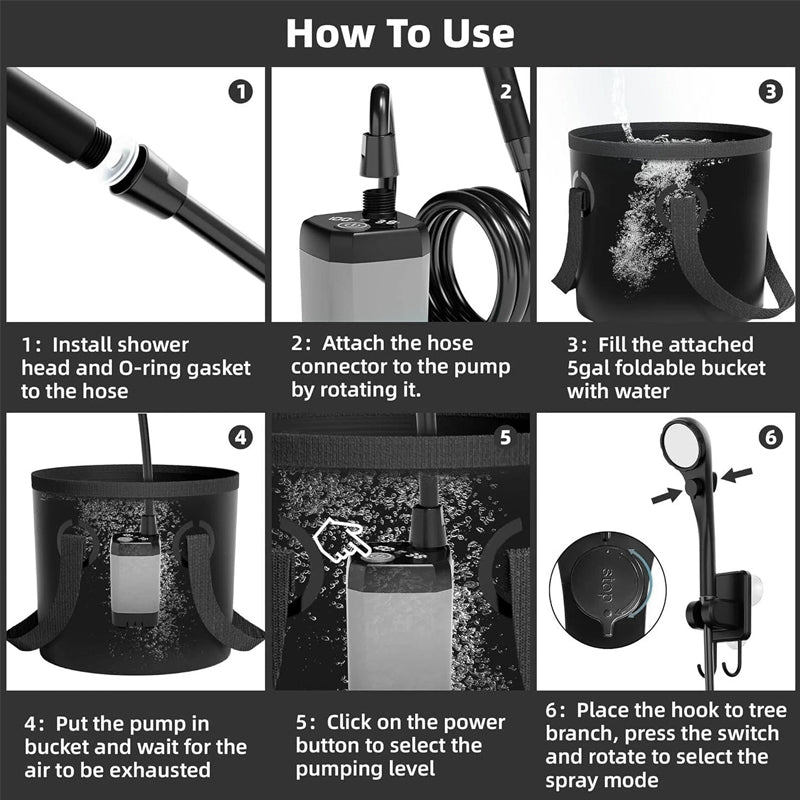 Camping Shower Kit with 5 Gallons Foldable Bucket