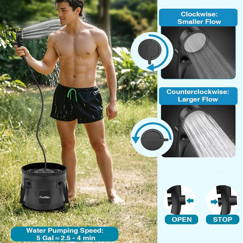Camping Shower Kit with 5 Gallons Foldable Bucket